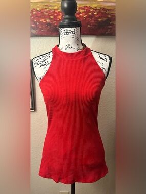 INC International Concepts Bright Red Ribbed Halter Tank